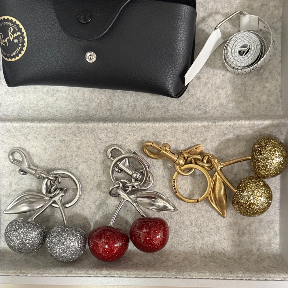 Cherry Keychains Set with Glitter Accents